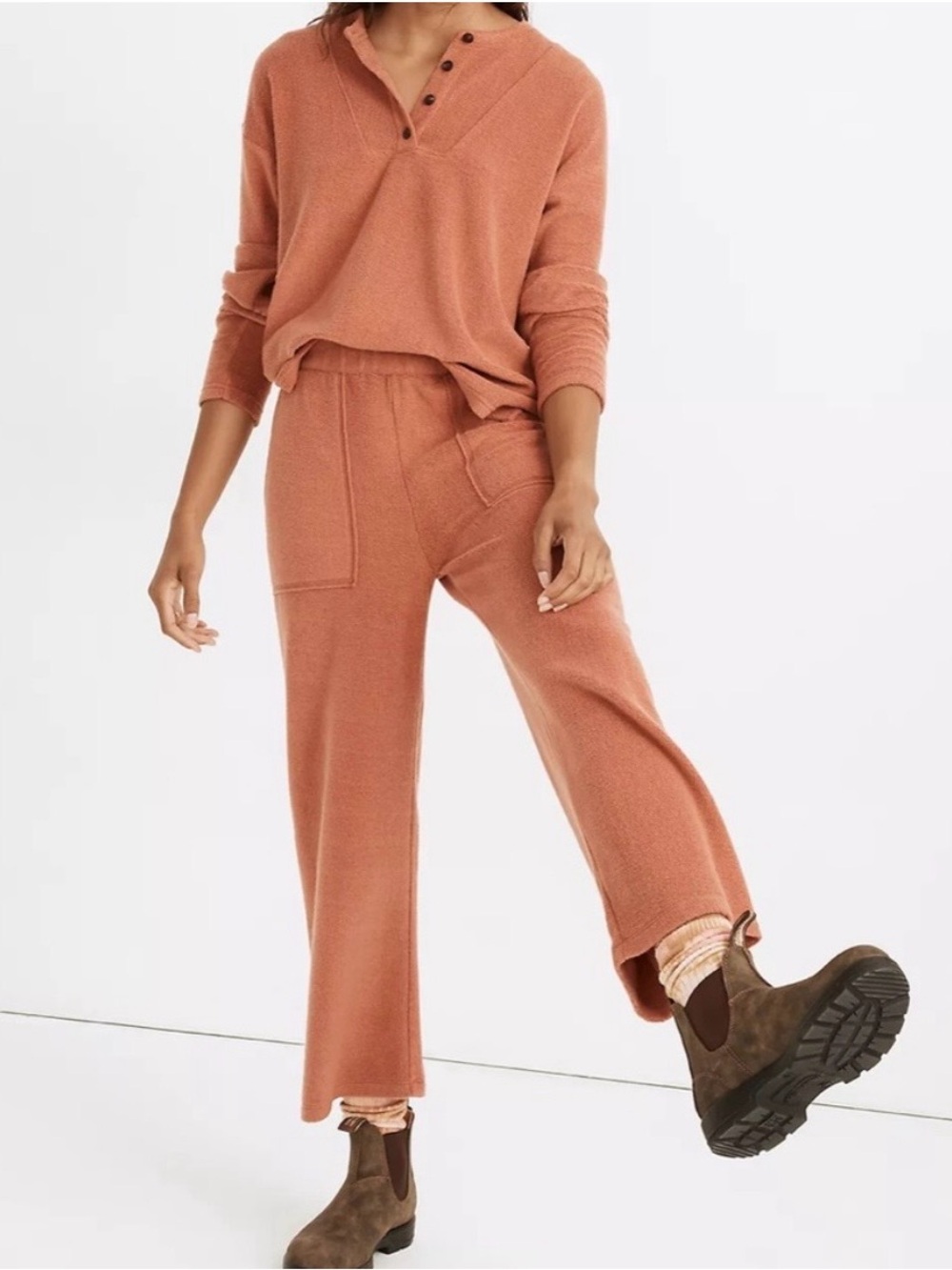 Madewell MWL Cozybrushed Straight Sweatpants L Soft Fleece Wide Leg Lounge NWT